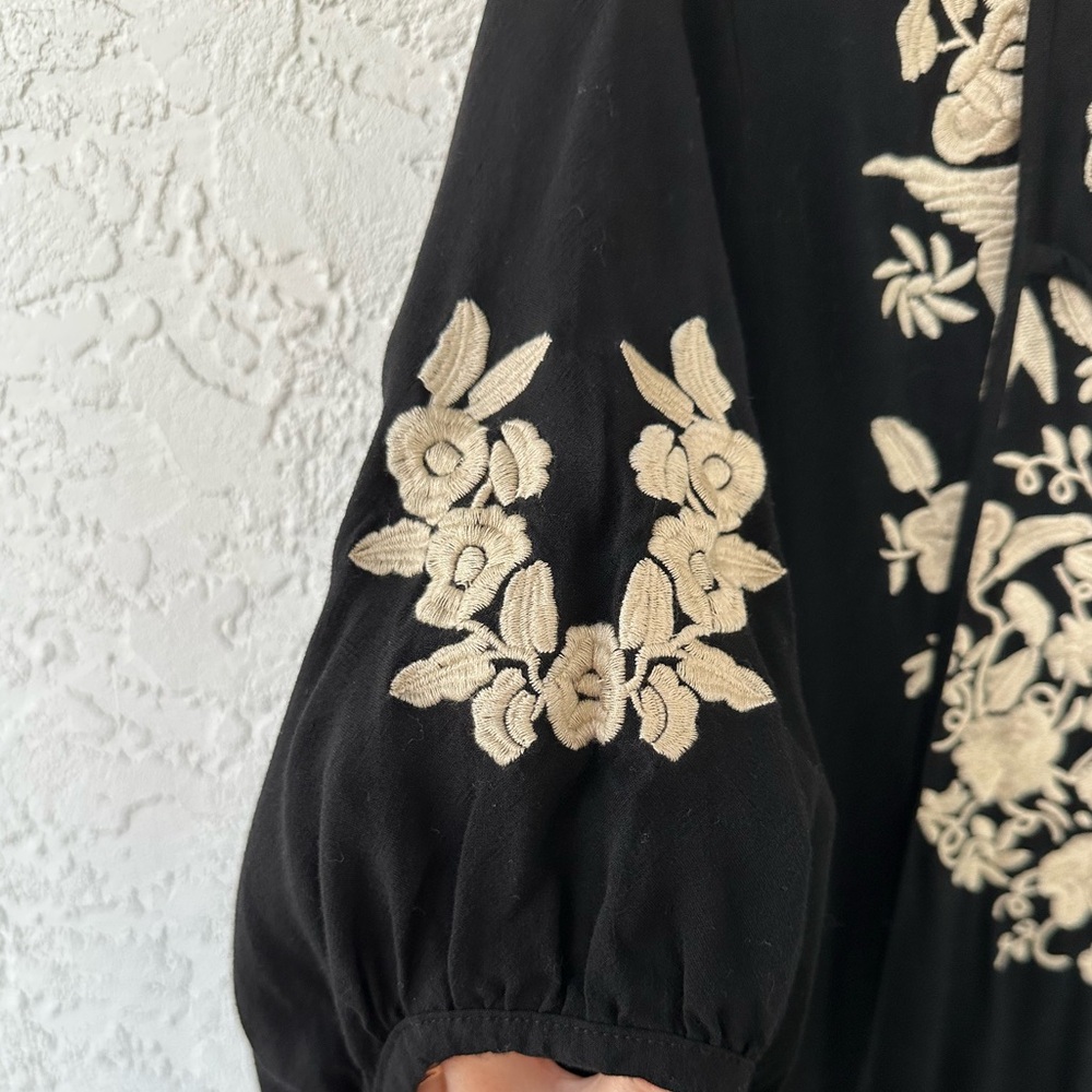 Metropark Embroidered Floral Bird Mini Black Cream Large Dress or Tunic Top - Picture 7 of 12